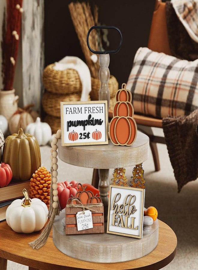 DAZONGE Fall Decor, 5PCS Fall Decorations for Home, Hello Sign, Stacked Pumpkin, Farm Fresh, Pumpkin Crate, Bead Garland, Rustic Tiered Tray Decor - Image 5